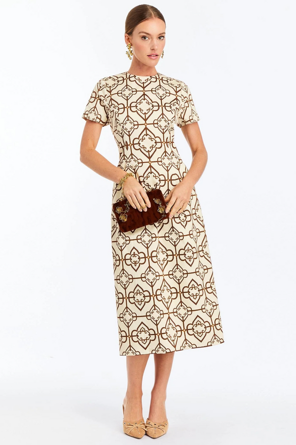 White Smoke Hampton Convertible Midi in Deco Quatrefoil Midi Dress