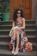 Dark Slate Gray Vela Dress in Brown Vintage Upholstery Floral Maxi Dress