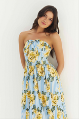 Lavender Sommer Dress in Blue/Yellow Multi Striped Rose Midi Dress