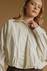 Dark Olive Green Downtown Striped Button Down Shirt Top