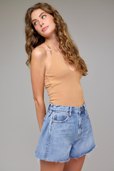 Ava High Rise A Line Short 3" Inseam | Medium Wash
