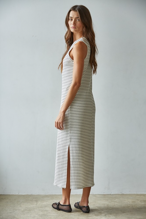 Gray Ashland Ribbed Maxi in Cream Black Stripe Maxi Dress