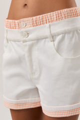 Light Gray Just A Peek Boxer Shorts in White/Tangerine Short