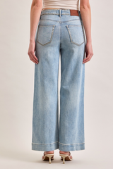 Light Gray Nori Wide Leg Pant Stud Pockets | Super Light Wash Jeans