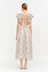 Lavender Jillian Flutter Sleeve Floral Dress Midi Dress
