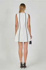 Gray Linen Binded Mini Dress in White/Black Mini Dress