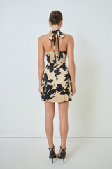 Light Gray Gold Ring Halter Print Mini Dress in Black Combo Mini Dress