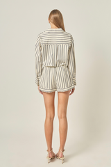 Light Gray Relaxed Striped Pull On Shorts Short