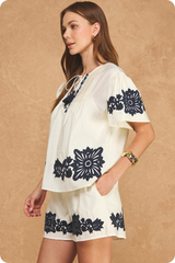 Tan Cottage Bloom Embroidered Top Top