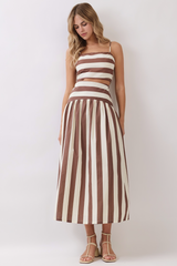 Light Gray Sweet On Stripes Drop Waist Maxi Skirt Maxi Skirt