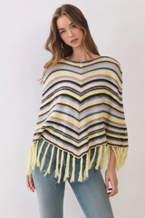 Light Gray Harvest Fringe Poncho poncho