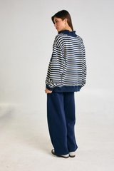 Light Gray USA Embroidered Stripe Mock Neck Sweatshirt Sweatshirt
