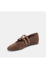 Lavender Baylee Grommet Ballet Flat | Dark Brown Perforated Suede flats