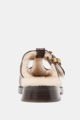 White Smoke Harlah Plush Flats | Chocolate Leather Shoe