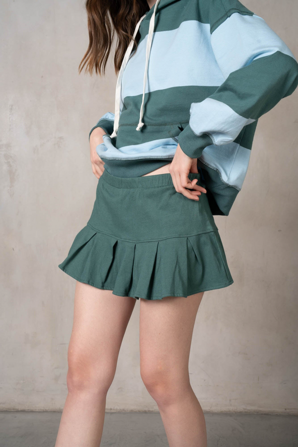 Dark Gray Yarn-Dye Cotton Jersey Skort with Pleats Skort