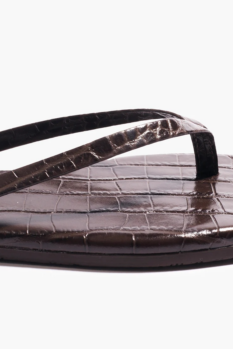 White Smoke Square Toe Lily Croc | Carob Flip Flop