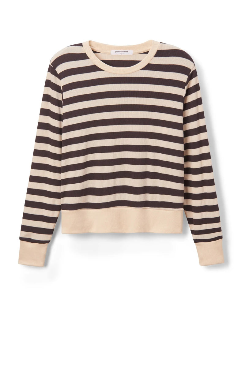 Dark Slate Gray Stef Rib Pullover Sweatshirt in Mocha Stripe Sweatshirt