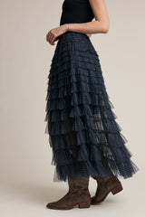 Light Gray The Fireside Plaid Ruffle Maxi Skirt Maxi Skirt