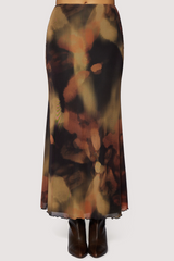Misty Rose Luminous Shadow Maxi Skirt in Brown Multi Maxi Skirt