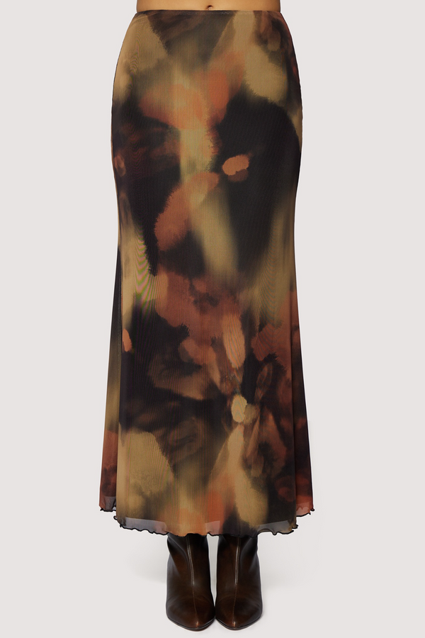Misty Rose Luminous Shadow Maxi Skirt in Brown Multi Maxi Skirt