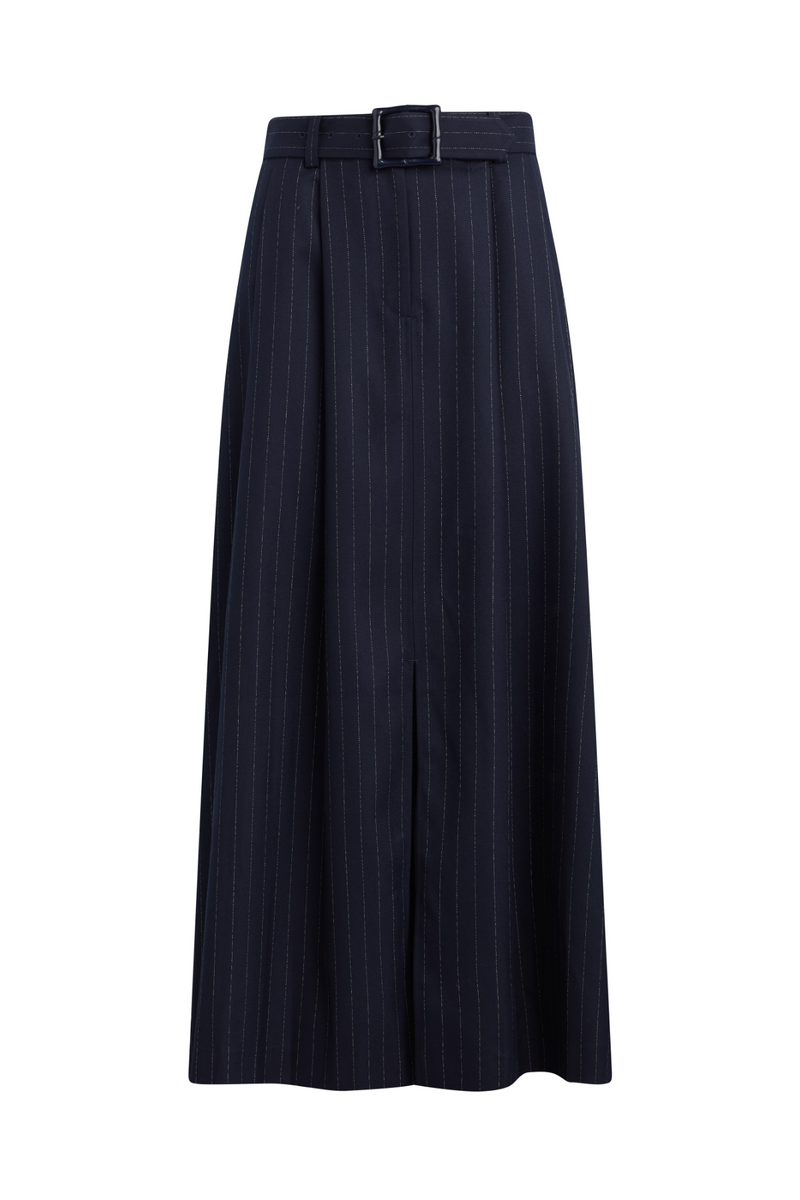 Black The Gabby Skirt in Navy Pinstripe Maxi Skirt