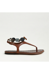 Lavender Canna Thong Flat Sandal | Rich Cognac Leather Sandal
