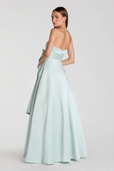 Light Gray Strapless Satin Ballgown with Bow Detail Formal Gown