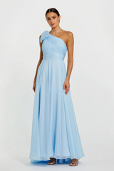 Lavender Pleated One Shoulder Chiffon Gown | Sky Blue Formal Gown