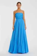 Lavender Strapless Chiffon Gown With Braided Belt | Turquiose Formal Gown