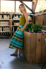 White Smoke Georgia Skirt in Summit Check Midi Skirt