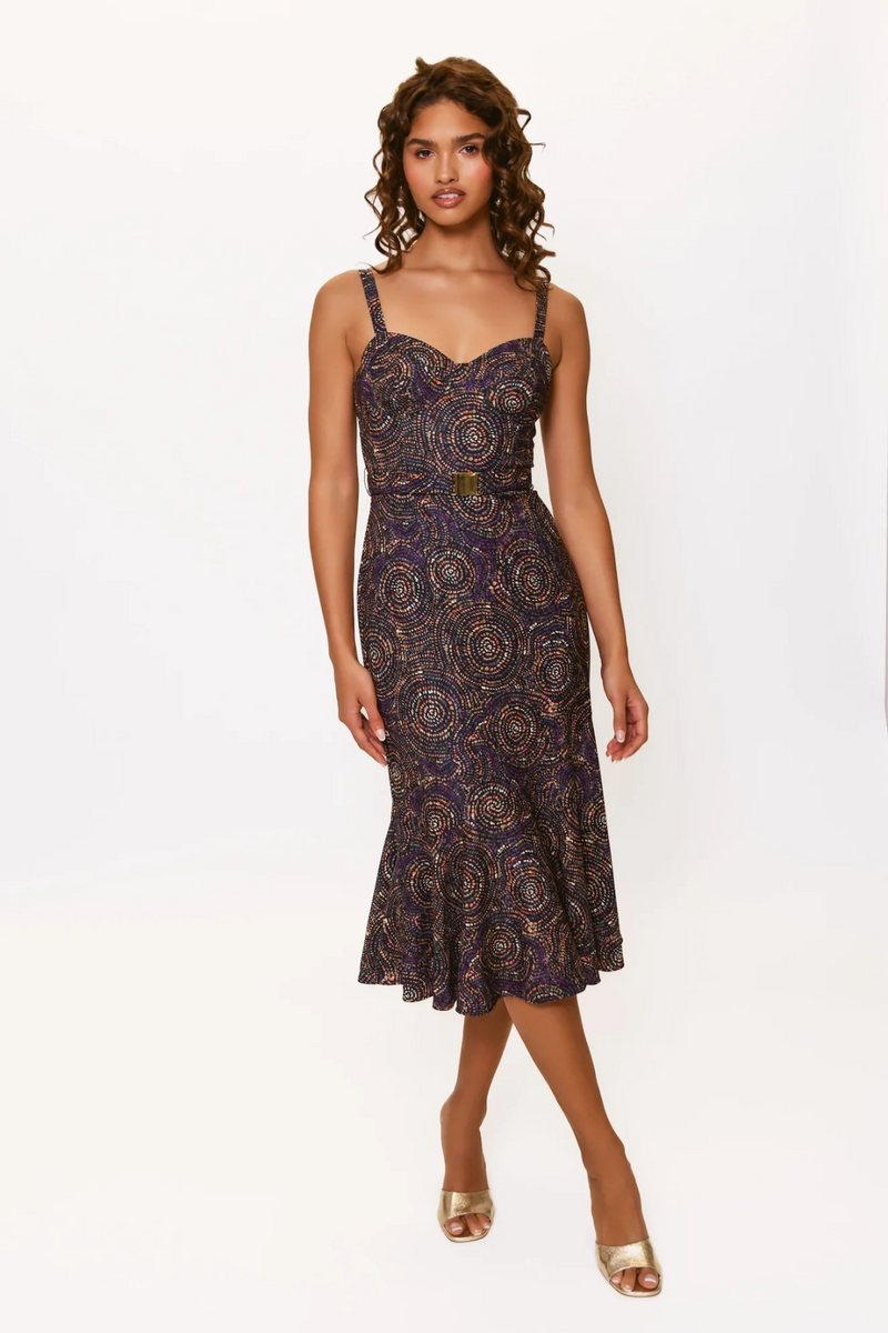 White Smoke Lydia Dress in Navy Multi Speckled Swirls Midi Dress