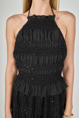 Dark Slate Gray Gathered Chiffon Sequins Halter Top Top