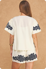 Tan Cottage Bloom Embroidered Top Top