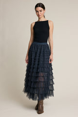 Light Gray The Fireside Plaid Ruffle Maxi Skirt Maxi Skirt