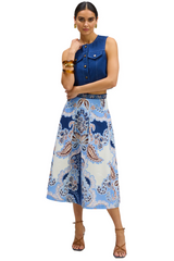 White Smoke Mabel Skirt in Azure Paisley Midi Skirt