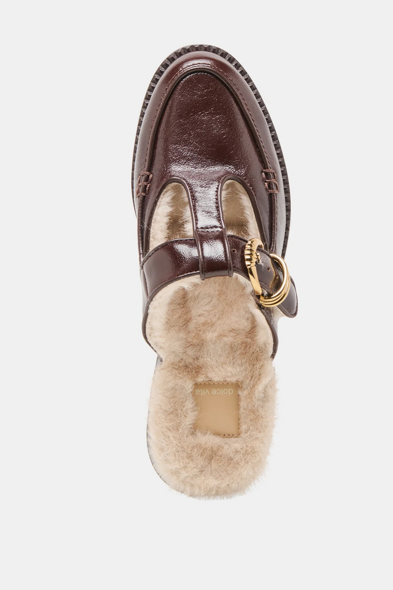 White Smoke Harlah Plush Flats | Chocolate Leather Shoe