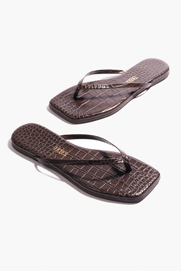 Dark Slate Gray Square Toe Lily Croc | Carob Flip Flop