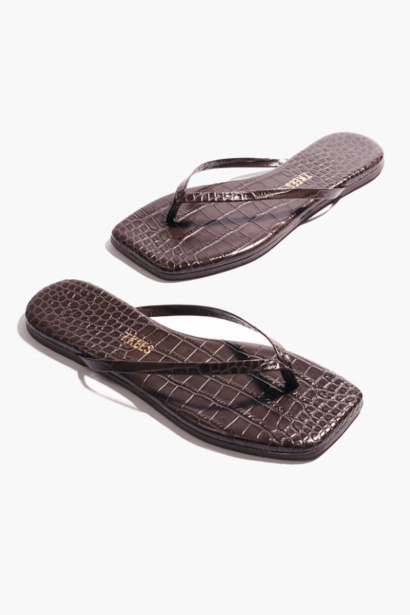 Dark Slate Gray Square Toe Lily Croc | Carob Flip Flop