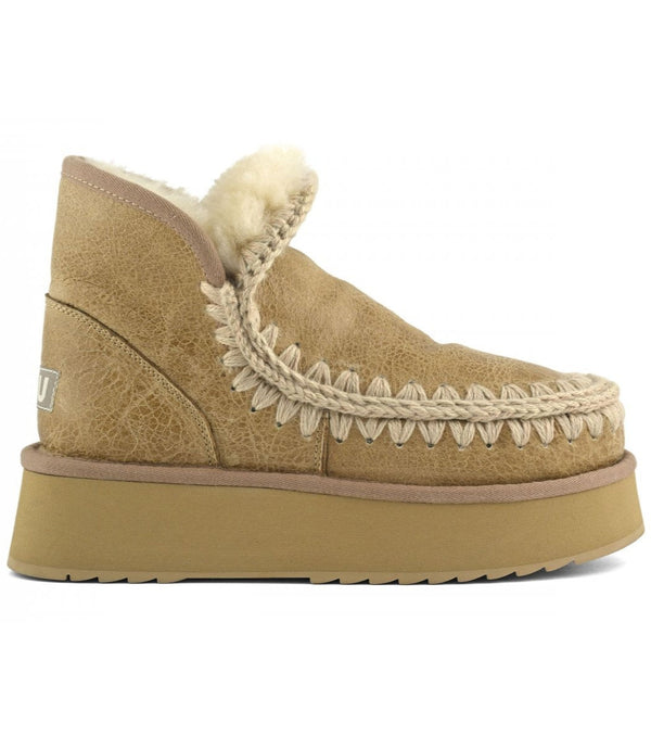 Rosy Brown Mini Eskimo Platform Mou | Crackled Old Beige Boots