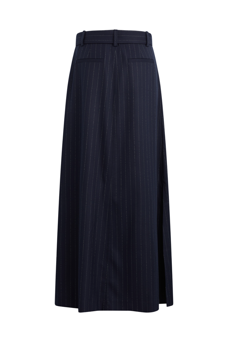 Black The Gabby Skirt in Navy Pinstripe Maxi Skirt