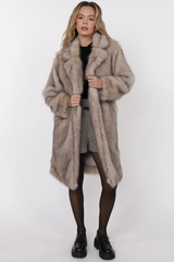 Light Gray Pixie Tipped Vegan Fur Coat in Beige/Brown Coat