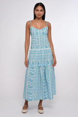 Light Gray Mara Maxi Dress in Kate Border Print Maxi Dress