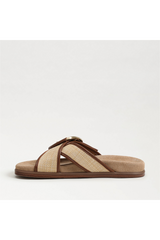Lavender Darla Multi Buckle Slide Sandal | Bleached Beechwood Faux Raffia Sandal