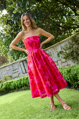 Dark Khaki Catherine Dress Red Azalea Organza Midi Dress