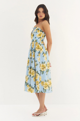 Lavender Sommer Dress in Blue/Yellow Multi Striped Rose Midi Dress