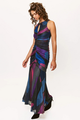 Dark Slate Gray Julia Dress in Black Multi Mid Century Kaleidoscopes Maxi Dress