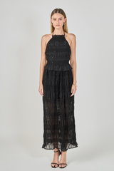 Dark Slate Gray Gathered Chiffon Sequins Halter Top Top