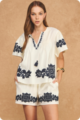 Tan Cottage Bloom Embroidered Top Top