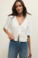 Antique White La Belle Cropped Linen Top Top