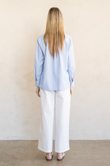 Antique White Striped Ruffle Neck Blouse Shirt